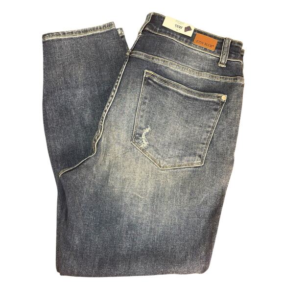 Judy Blue Boyfriend Jeans Women's 16W High Rise Relaxed Fit Ripped Stretch Denim - Picture 1 of 15